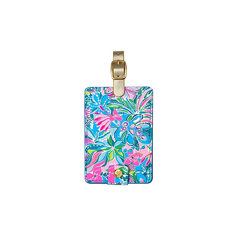 Lilly Pulitzer Leatherette Luggage Tag with Secure Strap, Colorful Suitcase