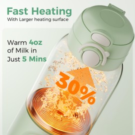 HEYAXA Portable Bottle Warmer for Travel, 15oz Capacity Baby Bottle Warmer with Fast Heating, 12000mAh Battery & Fast Charger, Pasteurization for Hygiene, Precise Temp Control, Leak-Proof (Green)