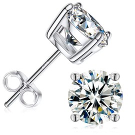 SOMEDA® 925 Sterling Silver Stud Earrings Pair | Moissanite Diamond Replacement | Jewellery for Men Women Unisex | Various Sizes, Sterling Silver