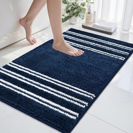 Bathroom Rugs Non Slip Washable 36x24, Ultra Soft Super Absorbent Bath Rugs for Bathroom Floor, Shaggy Chenille Bath Rug, Microfiber Plush Quick Dry Bath Mat for Bathtub, Sink and Shower, Navy
