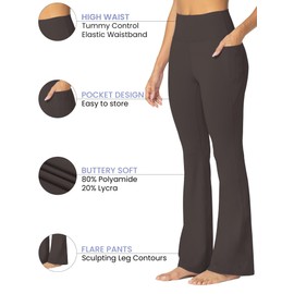 Sunzel Sunzfly Women's Mini Flare Leggings with Pockets High Waisted Tummy Control Yoga Pants Bootcut Workout Gym Casual 30" Seal Brown Small