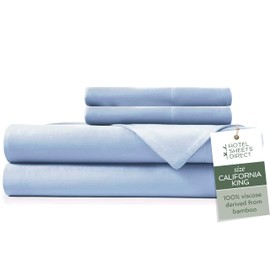 Hotel Sheets Direct 100% Viscose Derived from Bamboo Sheets California King - Cooling Luxury Bed Sheets w Deep Pocket - Silky Soft - Light Blue