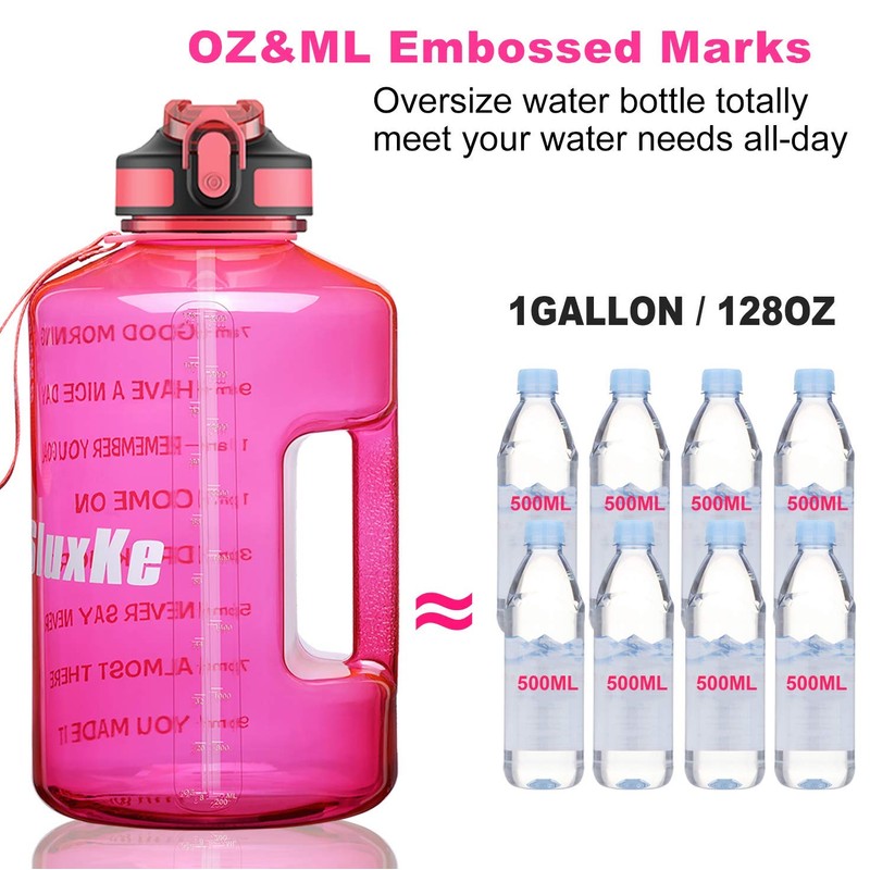 SLUXKE 1 Gallon Water Bottle with Time Marker BPA Free