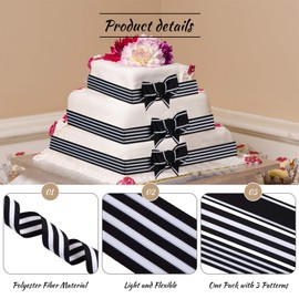 3 Rolls 1-1/2 Inch Christmas Striped Grosgrain Ribbons 5 Yards Wide Striped Grosgrain Fabric Ribbons for Xmas Graduation Home Party Wrapping Crafts Decoration, 3 Styles (Black and White)