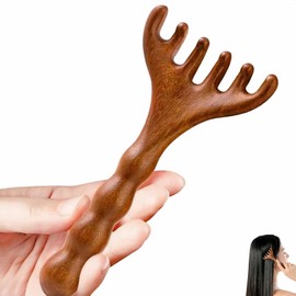 KINTEGOOD Sandalwood Massage Comb, Long Handle Wooden Scalp Massager, Scalp Acupoint Relaxation Gua Sha Tool for Head, Neck and Face