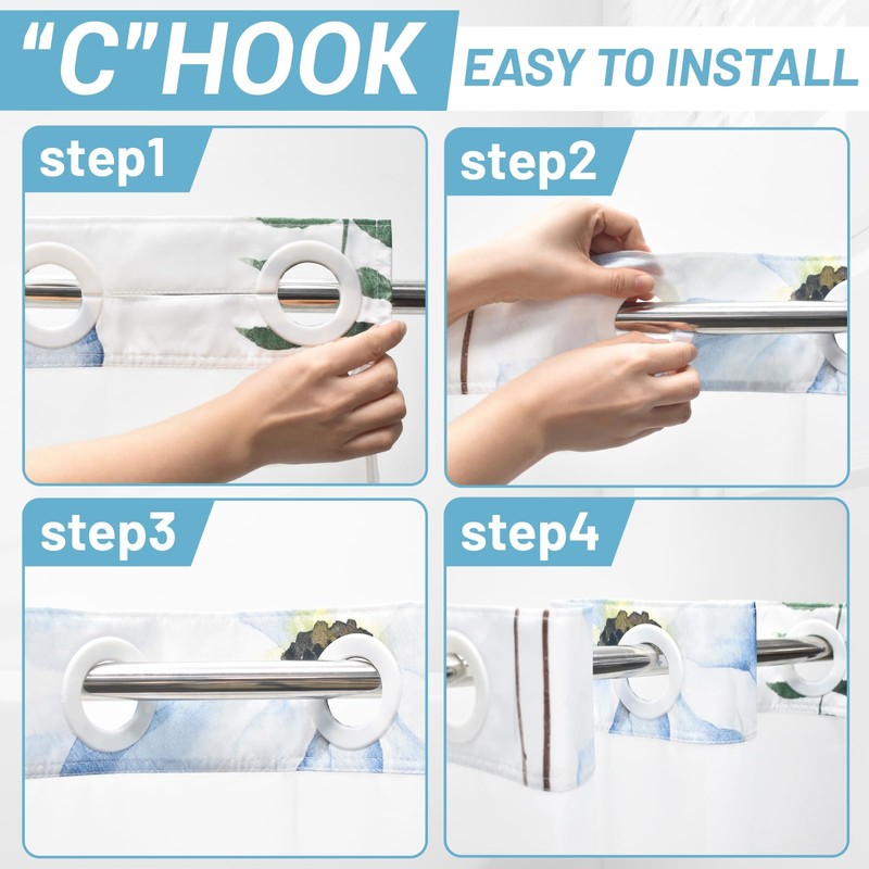 WITHLOC No Hook Shower Curtain with Snap in Liner -