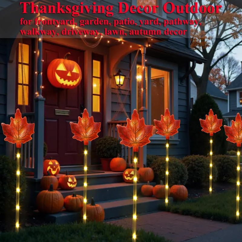 Mankinlu Fall Decor Solar Pathway Lights Outdoor Thanksgiving Decorations, 6