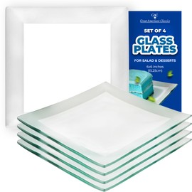 GAC Modern Square Glass Plates for Dessert- Elegant Serving Silver Glass Square Cocktail Plates- Durable, Microwave & Dishwasher Friendly, Ideal Present - Small Clear Glass Plates 6 inch- Set of 4