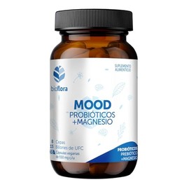 Bioflora Mood Probióticos y Prebióticos + Citrato y Glicinato de Magnesio, 35 Cápsulas Veganas de 550 mg c/u, contiene 8 diferentes Cepas y15 Billones