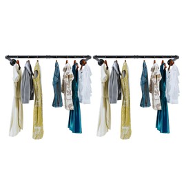 YisanCrafts Industrial Pipe Clothes Rack Set of 2, Heavy Duty Detachable Iron Garment Rack Wall Mounted, Rustic Saving Space Clothes Bar Multi-Purpose Hanging Rod for Bedroom, Closet, Black (36 Inch)
