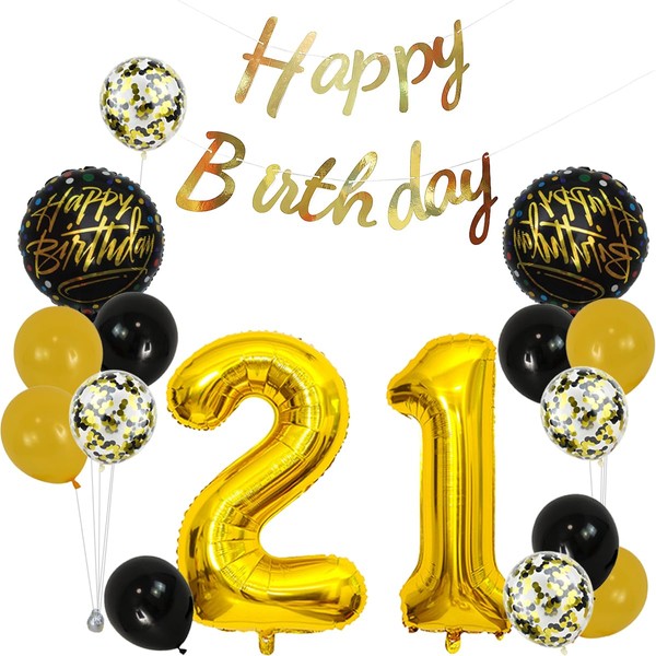Gold 21th Birthday Decorations Party Supplies-Gold Happy 21th Birthday Banner