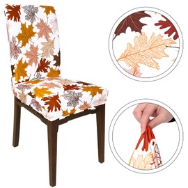 JarThenaAMCS 6Pcs Fall Leaves Chair Covers Colorful Maple Leaves Removable Stretch Elastic Dining Chair Slipcover Protector for Autumn Thanksgiving Home Kitchen Decor