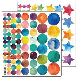 Coobbar 147 Count Multi Size Polka Wall Decals, Peel and Stick Wall Stickers, Rainbow Wall Decals for Kids Room, Living Room, Bedroom(Round and Star)