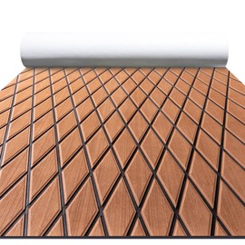 FOCEAN Boat Flooring EVA Foam Boat Decking Marine Mat Non-Slip Self-Adhesive Flooring Sheet for Motorboat Kayak Surfboard Garden Swimming Pools, 75''x 28'', Brown with Black Lines