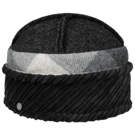 LIERYS Malvea Toque Women's Hat - Elegant Style (54-59 cm) - Wool Hat with Checked Pattern and Decorative Stitching - Winter/Autumn, black, M