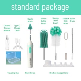 Electric Bottle Brushes Set, Baby Bottle Brush Cleaner, Portable Cleaning Brush Set, Silicon Bottle Brushes, Formula Mixer, Nipple Brush, Straw Brush, Soap Dispenser