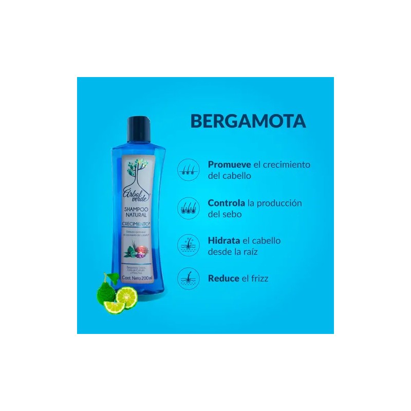 Shampoo Crecimiento De Cabello Árbol Verde 200ml Bergamota