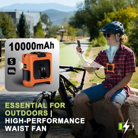 AINFTIME 2025 Portable Waist Clip Body Fan 10000mAh Personal Wearable 6-40H Powerful Outdoor Fan (10000mAH / Orange)