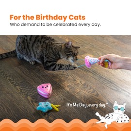 Catstages Happy Purrthday Cat Toys, 3-Pack Catnip Plush Toys with Crinkle, Feathers & Dental Mesh, Multicolored