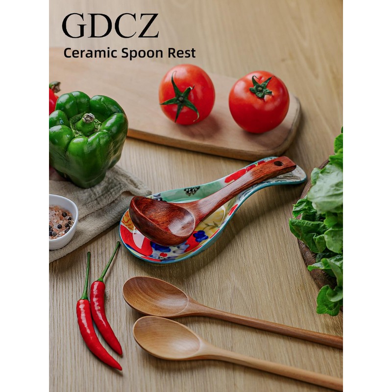 Colorful Hand Painted Spoon Rest Ceramic Large Spoon Holder for