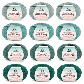 Aeelike 12 x 50g Merino Wool Yarn for Knitting - 98% Wool 2% Acrylic - Crochet Yarn Knitting Wool for Baby Blanket, Scarf, Socks, Hat, Crafting - Shades of Green - Merino Yarn for Crochet Beginners