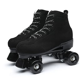 Exgingle Black Roller Skates Outdoor Suede Quad Skates for Women and Men Size 43
