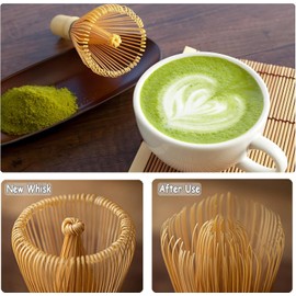 Bamboo Matcha Whisk Set, Myrthra Traditional Japanese Chasen Stirrer-Japanese Matcha Whisk with Bamboo Scoop, Stainless Sifter and Ceramics Whisk Holder