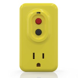 ELEGRP Adaptador GFCI de una sola toma, adaptador GFCI de 3 puntas a tierra de 15 amperios, para uso en interiores con reinicio manual, listado UL, amarillo, 1 paquete