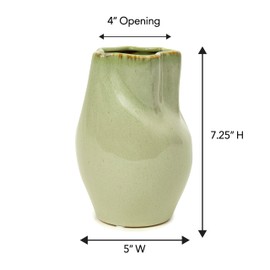 Sage Green Ceramic Vase-Handcrafted Organic Wavy Rim-Vintage Inspired Crackle Glaze-Farmhouse Decor Flower Holder-Rustic Pottery Home Decor-Elegant Table Centerpiece-Artisan Crafted [7.25" H x 3.25"]