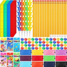 Ctosree 120 Pcs Back to School Supply Kit for Kids Classroom Backpack Essentials Bundle Include Pencils, Plastic Rulers, Pencil Pouch, Safety Scissors, Sharpeners for Students