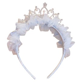 UUYYEO Princess Tiara Crown Headband Cute Tulle Tiaras Crowns Birthday Party Headband Fairy Costume Head Band Pearl Rhinestone Crown Headpiece Flower Girl Hair Accessories Blue