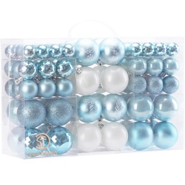Sea Team 100 Pieces of Assorted Christmas Ball Ornaments Shatterproof Seasonal Decorative Hanging Baubles Set with Reusable Hand-held Gift Package for Holiday Xmas Tree Decorations, Babyblue