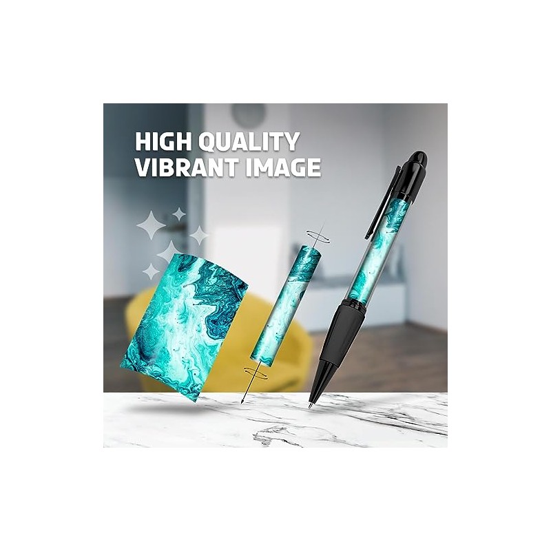 Set of 4 Black Ballpoint Pens (Photo Insert) - Teal