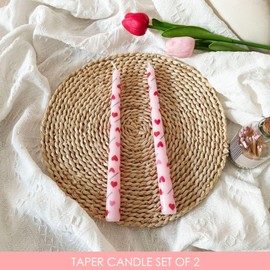Topsics Valentine's Day Taper Candles, 10 inch Pink Taper Candle Set of 2, Unscented Heart Patterns Candlesticks, Valentines Day Candles