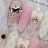 Pink Heart Emboss Handmade Nail Tips - Ballerina / 핑크하트엠보