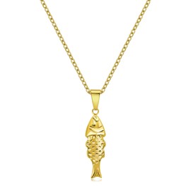 GMLFVUIPLJ Dainty Gold Fish Pendant Necklace, Textured Metal Design, Delicate Chain (gold)