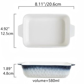 Lavandi Ceramic Bakeware Set, Rectangular and Wide Baking Pans, Oven/Microwave/Dishwasher Safe (Grayish blue, 8 inches)