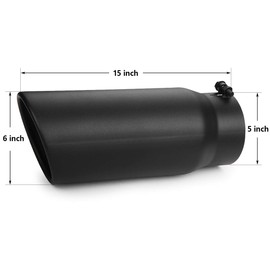 Exhaust Tip 5" Inlet, A-KARCK Exhaust Tailpipe Tip 5" Inlet 6" Outlet 15" Long Black Coating Bolt On for Pickup Truck Tailpipe