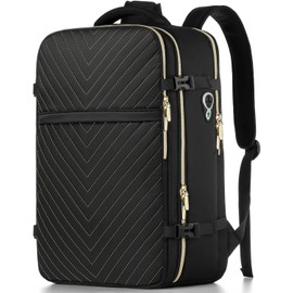 Large Carry On Travel Backpack - Flight Approved Waterproof Luggage Suitcase Backpacks Personal Item Size for Women Men Fit 17 Inch Laptop College Overnight Bag Anti-Theft Weekender Daypack Black Gold