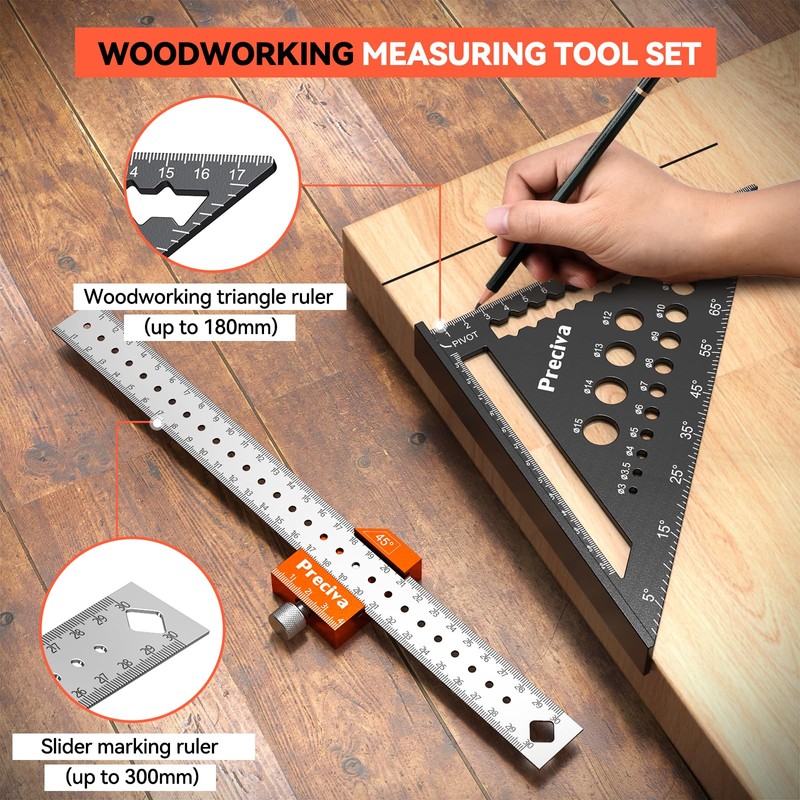 Woodworking Set Square Tool, Preciva 7inch Metric Triangle Ruler 12inch