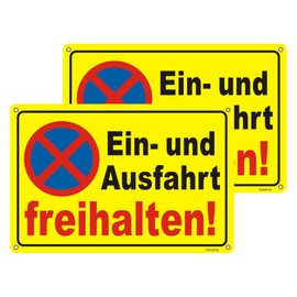 Goodvia Ein und Ausfahrt Freihalten Sign, Metal Reflective, 30 x 20 cm, Ausfahrt Freihalten Sign, Pack of 2 Driveway Free Sign, Aluminium, Parking Prohibited Sign, Weatherproof, UV Protection