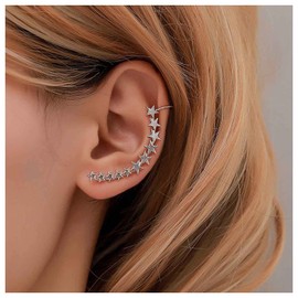 Inilbran Boho Star Stud Earrings Silver Star Ear Cuff Wrap Crawler Earrings Vintage Star Cuff Earrings Star Crawler Climber Earrings Jewellery for Women and Girls
