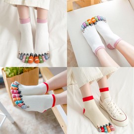 Pursuestar Cotton Five Finger Socks Split Tabi Toe Socks Cute Funny Animal Cat Socks Seperated Athletic Ankle Socks for Women Girls