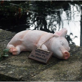 Paxton Pig Resin Garden Ornament"Wake Me Up When It Is The Weekend" 22cm long