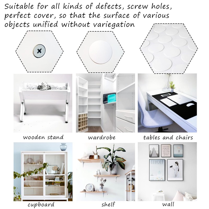 384 Pcs White PVC Screw Hole Stickers, 15mm, Indoor, Round,