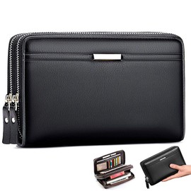 Tarjetero para Hombre, Cartera Largo para Hombre, Billetera con Rifd Protección y 12 Ranuras para Tarjetas, Doble Cremallera, Contiene Múltiples Bolsillos, Puede Chequera, Teléfono Móvil.(Negro)