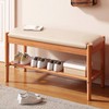 Buzleer Solid Wood Shoe Bench with Cushion, 2-Tier Shoe Rack