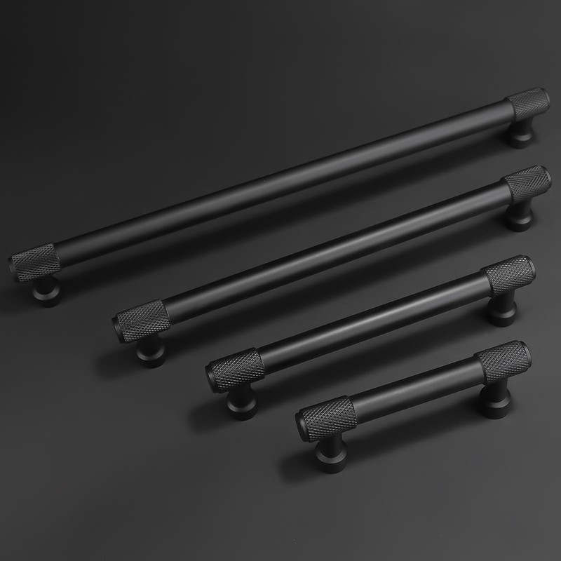 BUKOBYHE 6 Pack 10Inch Matte Black Kitchen Cabinet Handles Knurled