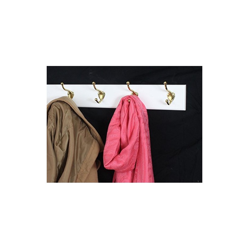 PEG AND RAIL White Coat Rack with Solid Brass Hat