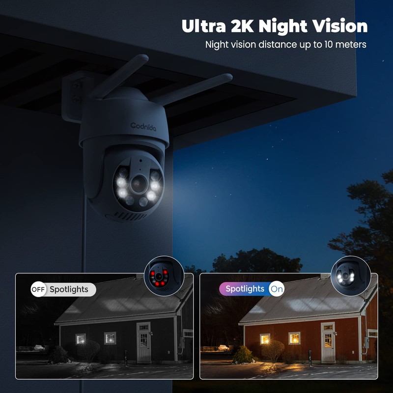 Codnida 2K Security Camera Outdoor, 360° PTZ WiFi Camera, CCTV